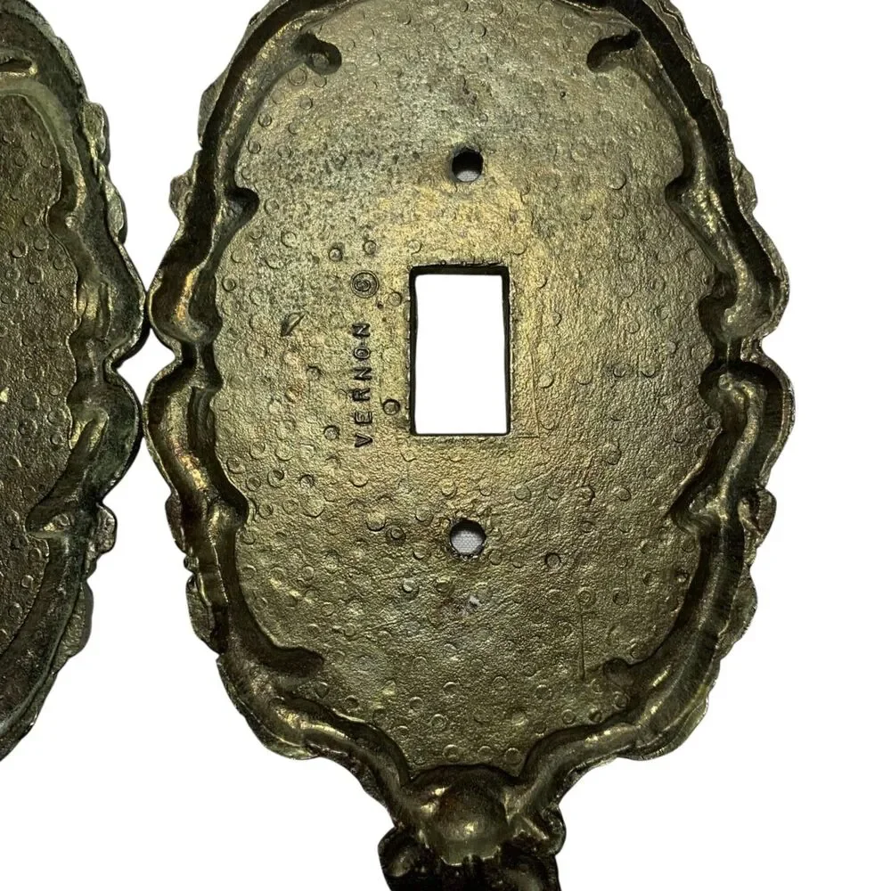 Vintage Vernon Switch Cover Plate Ornate Metal Old House Restoration Set of 2